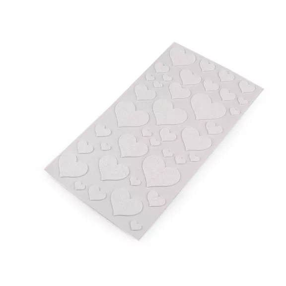 Öntapadós habgumi Moosgummi szív glitterekkel - méret mix - 1 fehér (1 lap) Öntapadós habgumi Moosgummi szív glitterekkel - méret mix - 1 fehér (1 lap)
