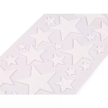   Öntapadós hab gumi Moosgummi glitteres csilagok vegyes méretek - 1 fehér AB (1 lap)