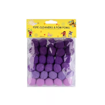   Színes zsenília golyó vegyes színek Ø20 mm pom pom - 2 lila (6 zacskó)