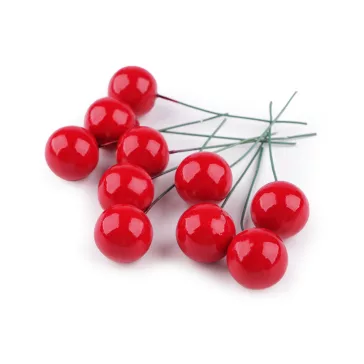   Golyók / bogyók drótszáron Ø2 cm - 3 piros (120 db-os csomagolás)