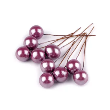  Golyók / bogyók drótszáron Ø1,5 cm - 8 lila (120 db-os csomagolás)