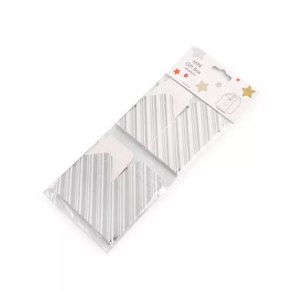 Mini ajándék doboz cimkével - 1 ezüst (4 db-os csomagolás) Mini ajándék doboz cimkével - 1 ezüst (4 db-os csomagolás)