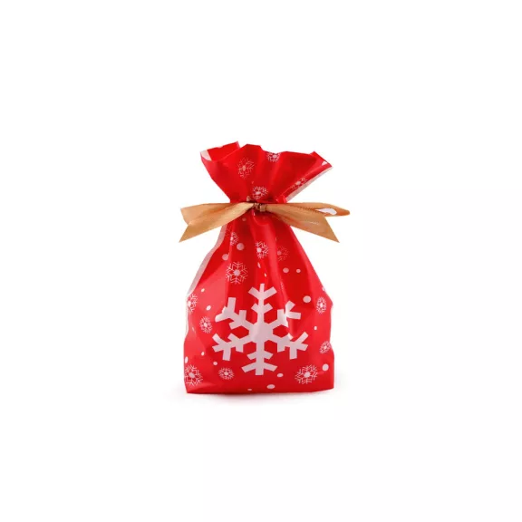 Élelmiszer zacskó atlasz szalaggal karácsonyi 12x17,5 cm - 2 piros hópehely (20 db-os csomagolás) Élelmiszer zacskó atlasz szalaggal karácsonyi 12x17,5 cm - 2 piros hópehely (20 db-os csomagolás)