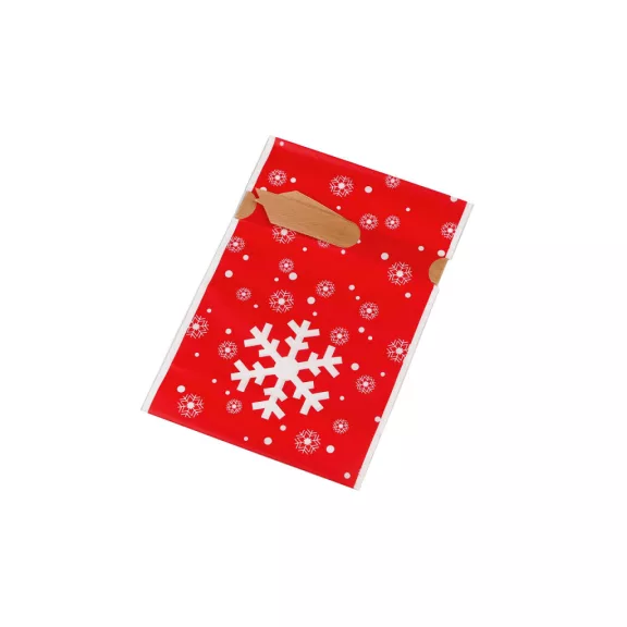 Élelmiszer zacskó atlasz szalaggal karácsonyi 12x17,5 cm - 2 piros hópehely (50 db-os csomagolás) Élelmiszer zacskó atlasz szalaggal karácsonyi 12x17,5 cm - 2 piros hópehely (50 db-os csomagolás)
