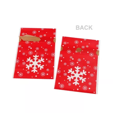   Élelmiszer zacskó atlasz szalaggal karácsonyi 12x17,5 cm - 2 piros hópehely (50 db-os csomagolás)