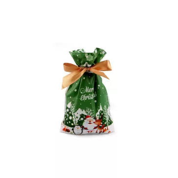   Élelmiszer zacskó atlasz szalaggal karácsonyi 12x17,5 cm - 4 élénkzöld (5 db-os csomagolás)