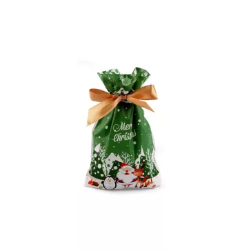   Élelmiszer zacskó atlasz szalaggal karácsonyi 12x17,5 cm - 4 élénkzöld (50 db-os csomagolás)