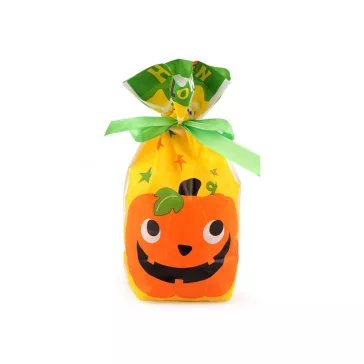   Élelmiszer Halloween zacskó szatén szalaggal 15x22 cm - 1 sárga zöld (50 db-os csomagolás)