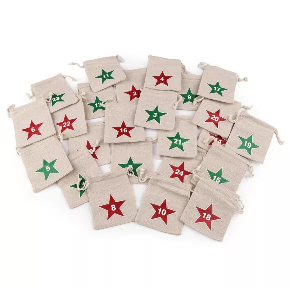 Adventi naptárak 1-24 gyerekeknek ajándéktasak 8x10cm pamutvászon - nyers-natür (1 szett) Adventi naptárak 1-24 gyerekeknek ajándéktasak 8x10cm pamutvászon - nyers-natür (1 szett)