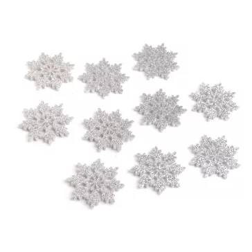   Filcanyagból hópihe glitteres Ø40 mm - 2 ezüst (30 db-os csomagolás)