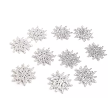   Filcanyagból hópihe glitteres Ø40 mm - 3 ezüst (90 db-os csomagolás)