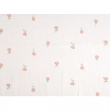 Muslin Cheesecloth Fabric, Gauze, Tulips – white