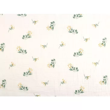 Meadow floral cotton double gauze (muslin fabric) - white