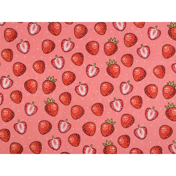 Cotton Linen Imitation / Canvas, Strawberries, coarser – pink Cotton Linen Imitation / Canvas, Strawberries, coarser – pink