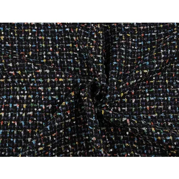 Kosztüm anyag apró flitterekkel / tweed – fekete