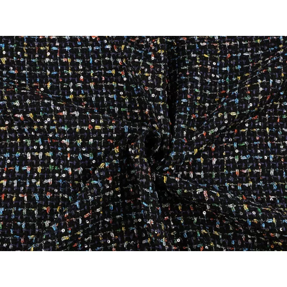 Kosztüm anyag apró flitterekkel / tweed – fekete Kosztüm anyag apró flitterekkel / tweed – fekete
