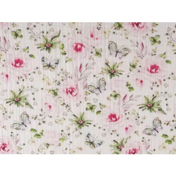 Muslin / double gauze, meadow flowers – white light pink