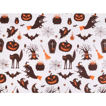 Halloweenmintás pamutvászon – fehér