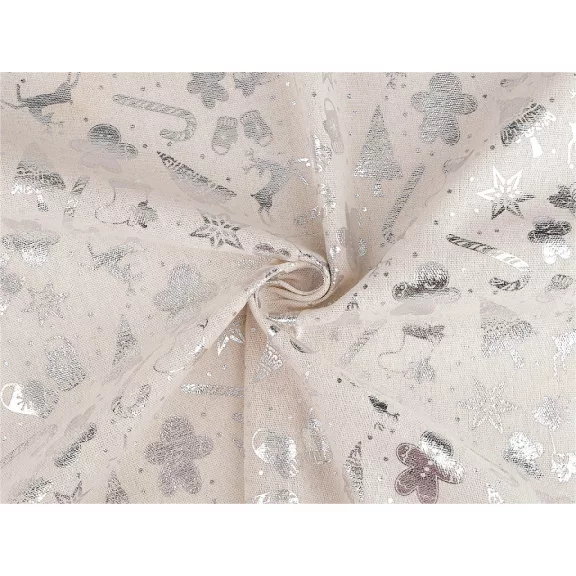 Karácsonyi pamut méteráru / len hatású metalikus mintás - 1 bézs világos ezüst Karácsonyi pamut méteráru / len hatású metalikus mintás - 1 bézs világos ezüst