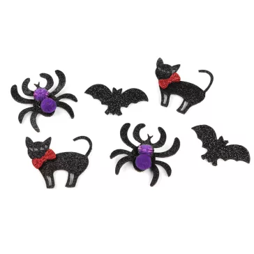   Nemez macska, denevér és pók csillogóval, Halloween - variáns készlet (60 db-os csomagolás)