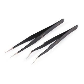 Vékony hegyű fém csipesz, egyenes, ívelt, 13,5 cm