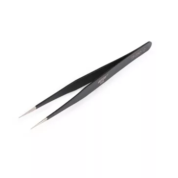   Vékony hegyű fém csipesz, egyenes, ívelt, 13,5 cm - 1 fekete egyenes (10 db-os csomagolás)