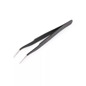   Vékony hegyű fém csipesz, egyenes, ívelt, 13,5 cm - 2 fekete hajlott (10 db-os csomagolás)