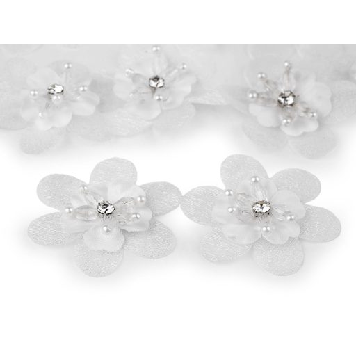 Virág csiszoltkövekkel és gyöngyökkel varrható és ragasztható Ø4,5 cm