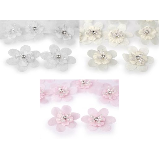 Virág csiszoltkövekkel és gyöngyökkel varrható és ragasztható Ø4,5 cm