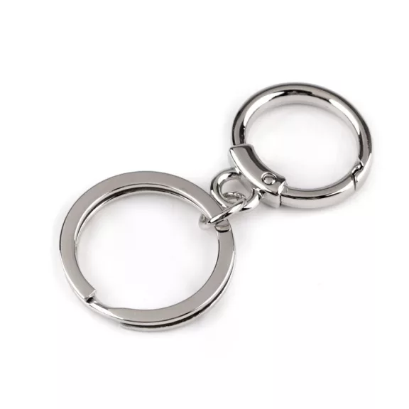 Fém karabiner kulcs karikával - 1 nikkel (10 db-os csomagolás) Fém karabiner kulcs karikával - 1 nikkel (10 db-os csomagolás)