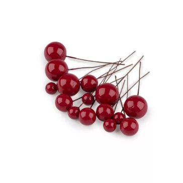   Golyók / bogyók drótszálon - vegyes méretek - 4 piros (8 zacskó)