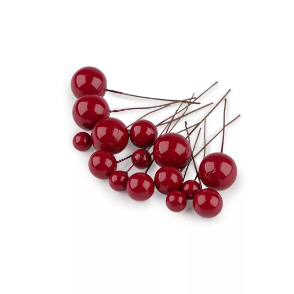 Golyók / bogyók drótszálon - vegyes méretek - 4 piros (8 zacskó) Golyók / bogyók drótszálon - vegyes méretek - 4 piros (8 zacskó)