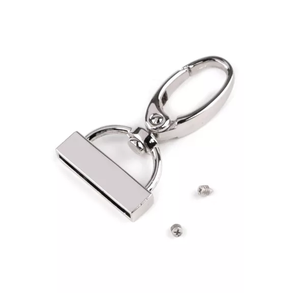 Fém karabiner forgatható heveder végződéssel, bújtató 25 mm - 1 nikkel (1 db-os csomagolás) Fém karabiner forgatható heveder végződéssel, bújtató 25 mm - 1 nikkel (1 db-os csomagolás)