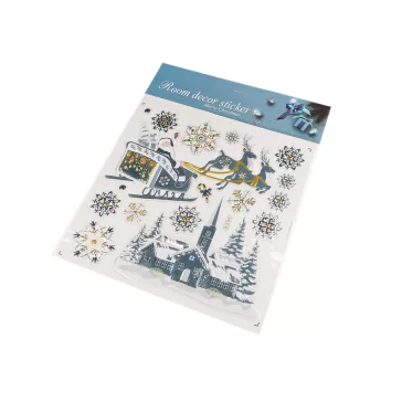   Karácsonyi öntapadós 3D ablak és ajtómatrica - 4 blue dark szánkó (3 card)