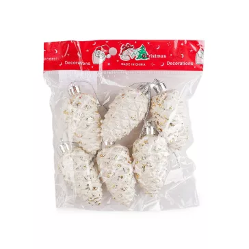   Karácsonyi függő tobozok 6 cm - természetes fehér (6 db-os csomagolás)