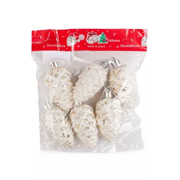  Karácsonyi függő tobozok 6 cm - természetes fehér (18 db-os csomagolás)