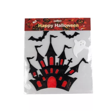   Gél matricák Halloween / boszorkány - 3 fekete várkastély (4 card)