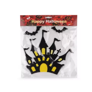   Gél matricák Halloween / boszorkány - 5 sárga várkastély (4 card)