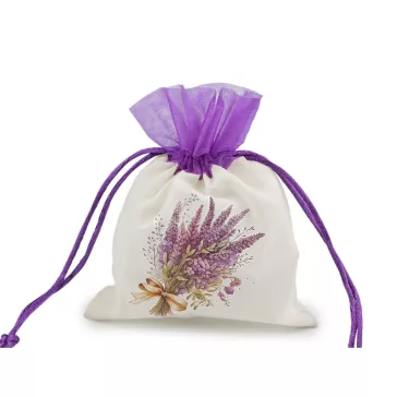   Ajándékzsák levendulás mintával 10x13 cm - 2 krém világos lila (12 db-os csomagolás)