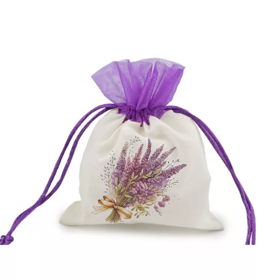 Ajándékzsák levendulás mintával 10x13 cm - 2 krém világos lila (12 db-os csomagolás) Ajándékzsák levendulás mintával 10x13 cm - 2 krém világos lila (12 db-os csomagolás)