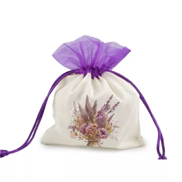   Ajándékzsák levendulás mintával 10x13 cm - 3 krém világos lila (3 db-os csomagolás)