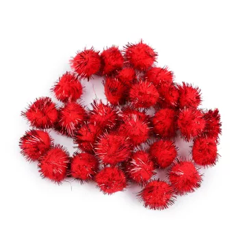   Színes pom pom golyók lurexszel Ø20 mm - 2 piros (6 zacskó)