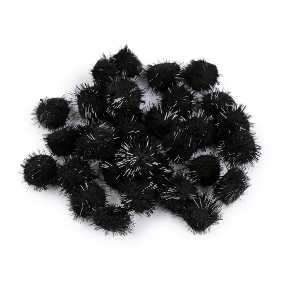 Színes pom pom golyók lurexszel Ø20 mm - 3 fekete (6 zacskó) Színes pom pom golyók lurexszel Ø20 mm - 3 fekete (6 zacskó)