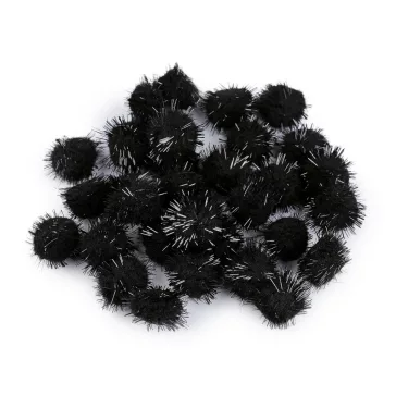   Színes pom pom golyók lurexszel Ø20 mm - 3 fekete (10 zacskó)
