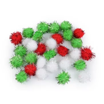   Színes Pom pom golyók lurexszel Ø15 mm - 4 mix karácsonyi (6 zacskó)