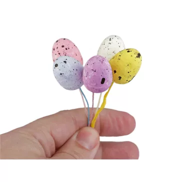 Húsvéti mini tojás drótszálon 5 db - mix (1 köteg)