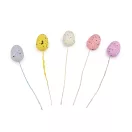 Húsvéti mini tojás drótszálon 5 db - mix (1 köteg)