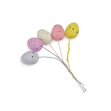 Húsvéti mini tojás drótszálon 5 db - mix (10 bunch)