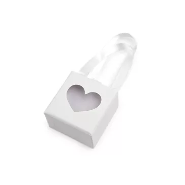   Ékszerdoboz szív alakú ablakocskával és füllel, 5,5x5,5 cm - 1 fehér (12 db-os csomagolás)