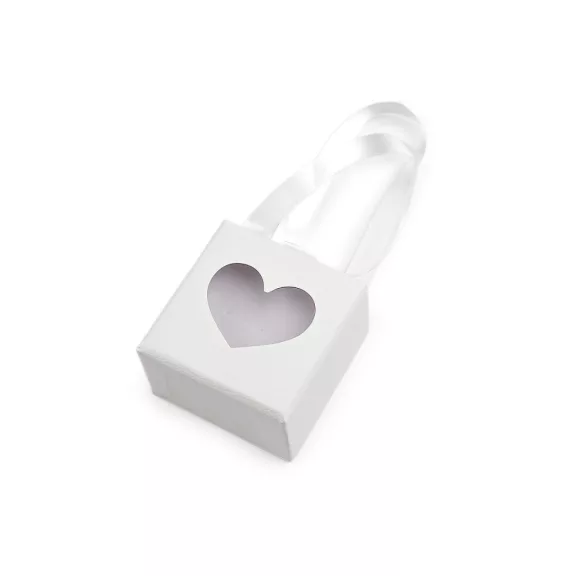 Ékszerdoboz szív alakú ablakocskával és füllel, 5,5x5,5 cm - 1 fehér (12 db-os csomagolás) Ékszerdoboz szív alakú ablakocskával és füllel, 5,5x5,5 cm - 1 fehér (12 db-os csomagolás)